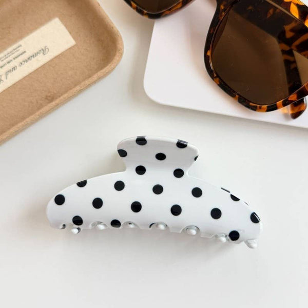 Retro Polka Dot Hair Claw - Glossy Spotted French