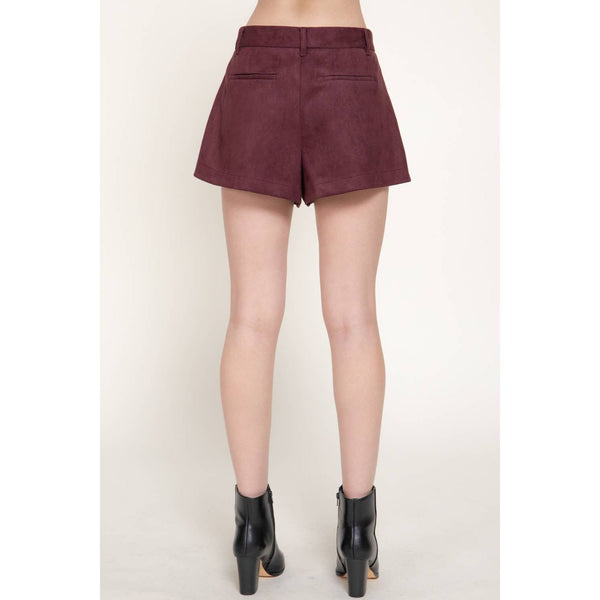Suede Shorts With Buttons And Pleats - Mocha Brown