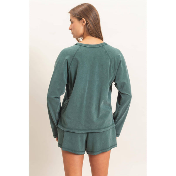 Mineral Wash Raw Edge Top And Shorts Set