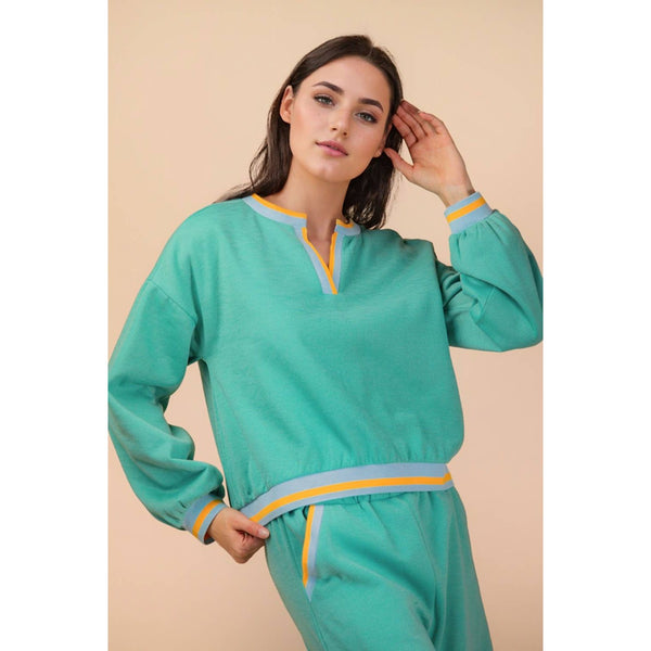 Block Band Detail Comfy Knit Top & Pants Set
