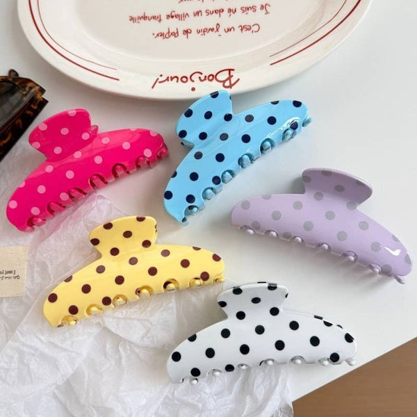 Retro Polka Dot Hair Claw - Glossy Spotted French