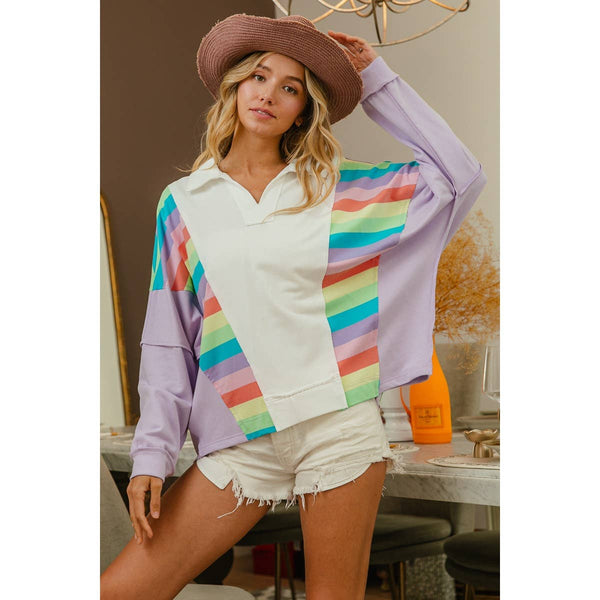 French Terry Stripe Knit Top
