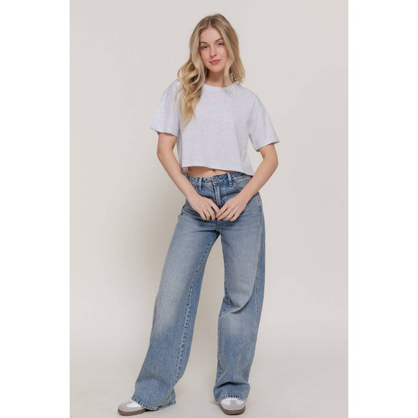 Short Sleeve Crew Neck Oversize Crop Cotton Knit Tee