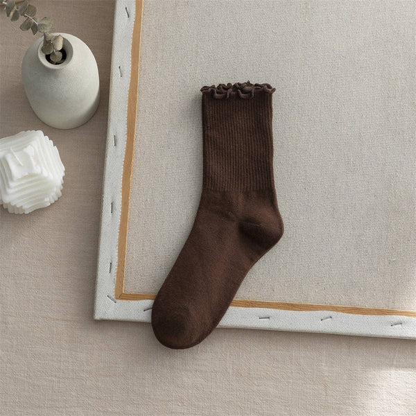 Flounce Solid Color Simple Sweet Socks