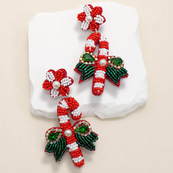 JOSSLYN by wall to wall - CHRISTMAS SEED BEADED STATEMENT DROP EARRINGS | 40E434