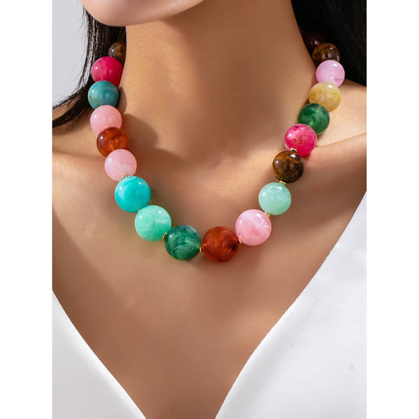 Vintage-Inspired Multi Marbled Resin Necklace