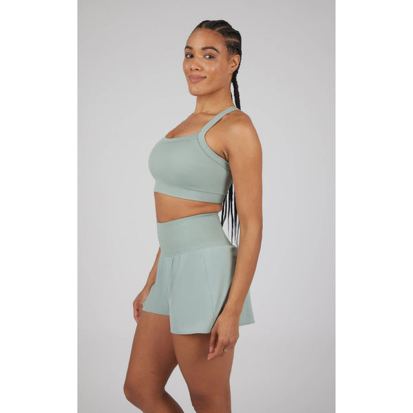 Women's Rib Strappy Back Bra with Cups and Short