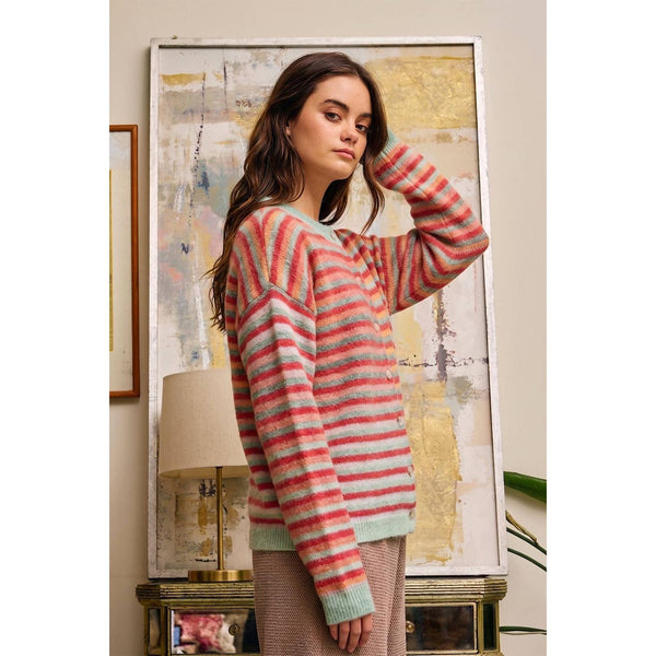 Rainbow Multi Striped Button-Down Cardigan