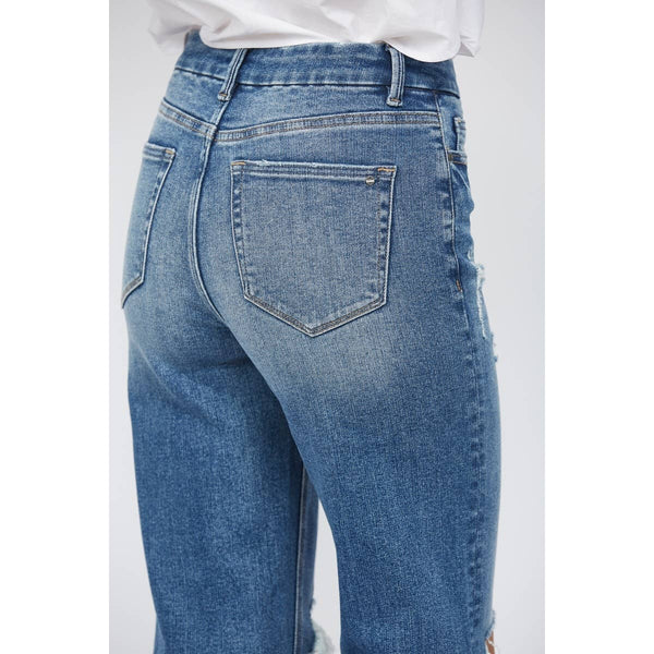Mica Denim - Super Wide Leg Distressed Jeans