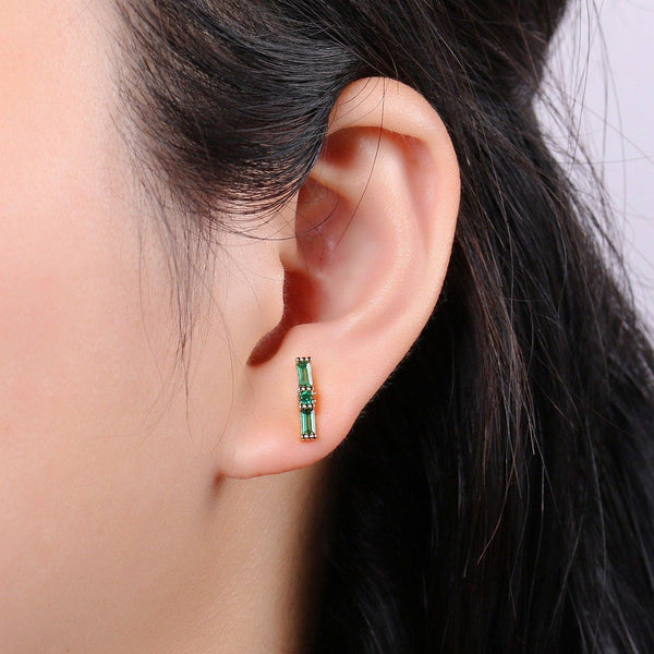 18K Gold Filled Emerald Stud Earrings