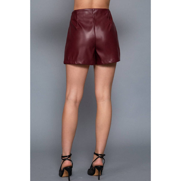 High Waist Pintuck Detail Faux Leather Shorts