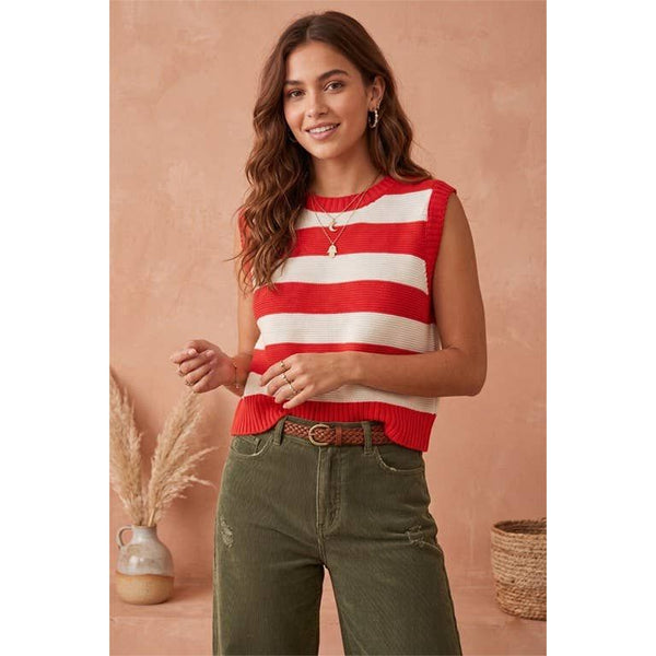 Lumiere - Striped Sleeveless Knitted Sweater