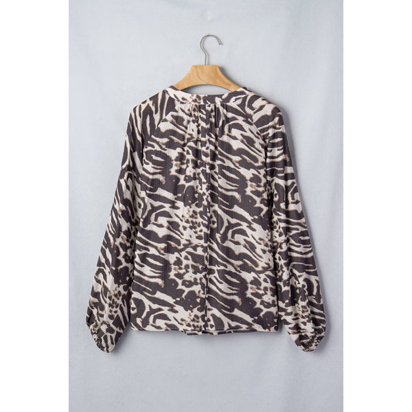 1 the Woman - Leopard Button‑Down Blouse Puff Long Sleeve Western Top