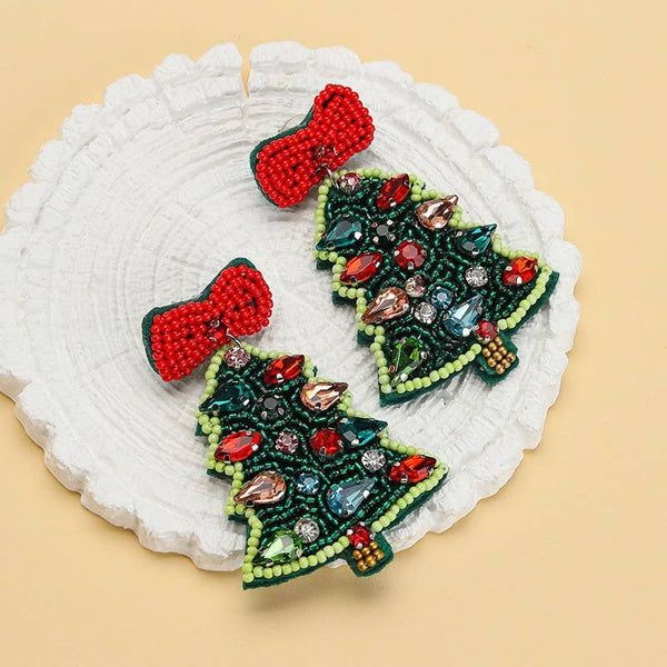 JOSSLYN by wall to wall - CHRISTMAS SEED BEADED STATEMENT DROP EARRINGS | 40E434