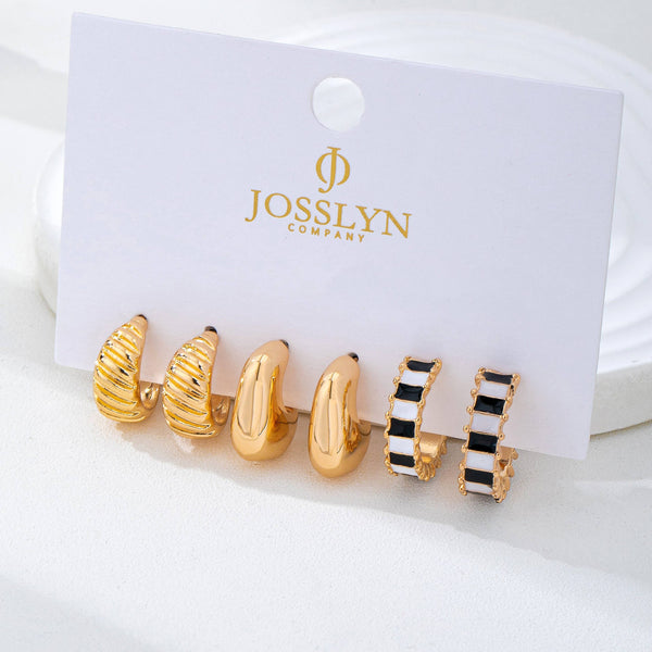 JOSSLYN by wall to wall - Checker Textured Huggie Hoop Trio Earrings | 80E62201
