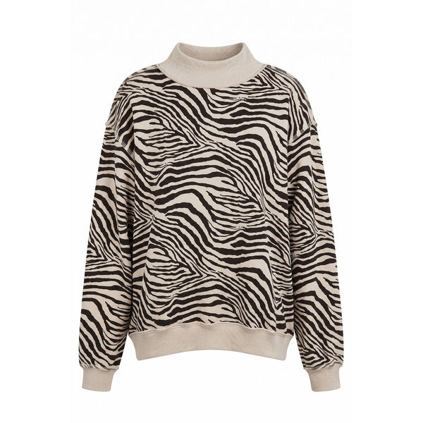 Zebra-Patterned Mock-Neck Sweatshirt