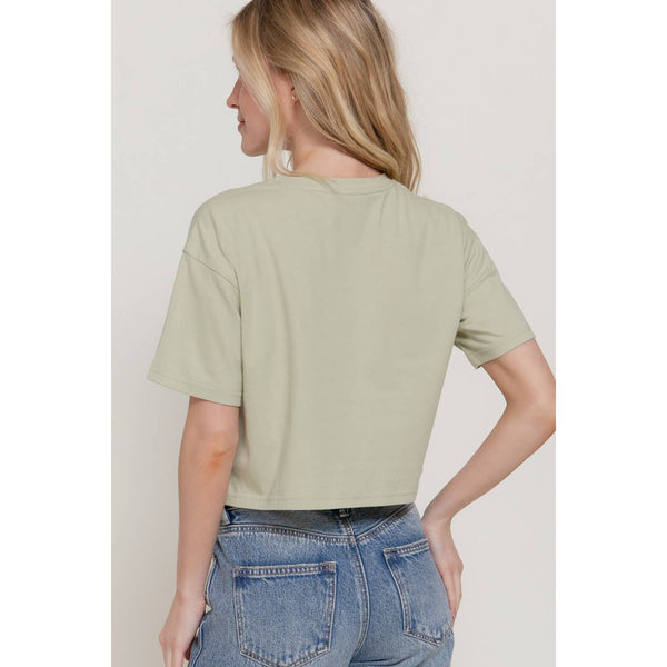 Short Sleeve Crew Neck Oversize Crop Cotton Knit Tee