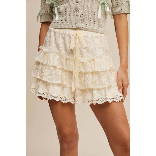 Lace Tiered Shorts with Ruffle Details