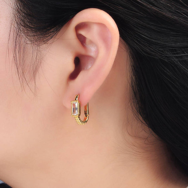 24K Gold Filled Baguette Oblong Huggie Hoop Earrings