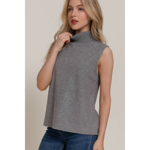 Active Sleeveless Turtle Neck Soft Knit Top