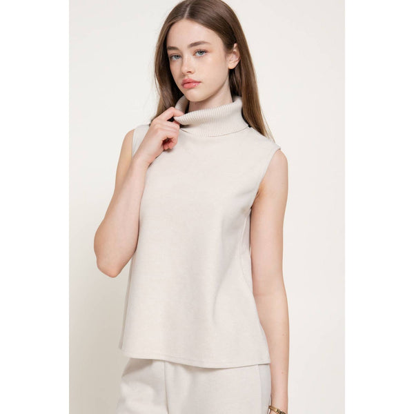 Active Sleeveless Turtle Neck Soft Knit Top