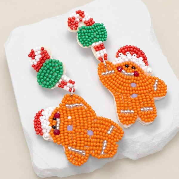 JOSSLYN by wall to wall - CHRISTMAS SEED BEADED STATEMENT DROP EARRINGS | 40E434