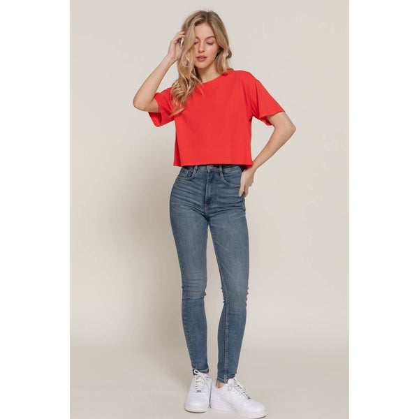 Short Sleeve Crew Neck Oversize Crop Cotton Knit Tee
