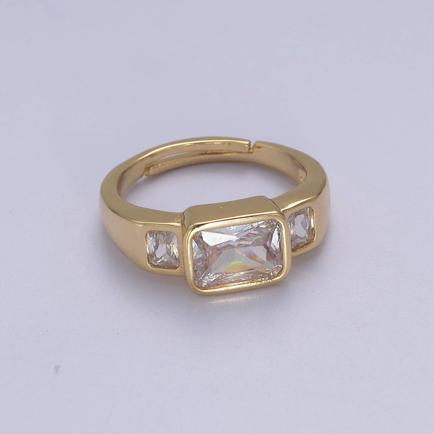 Big Square CZ Crystal Stone Gold Minimalist Stackable Ring