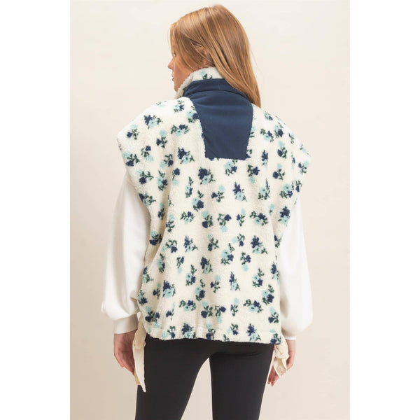 Floral Sherpa Vest With Corduroy