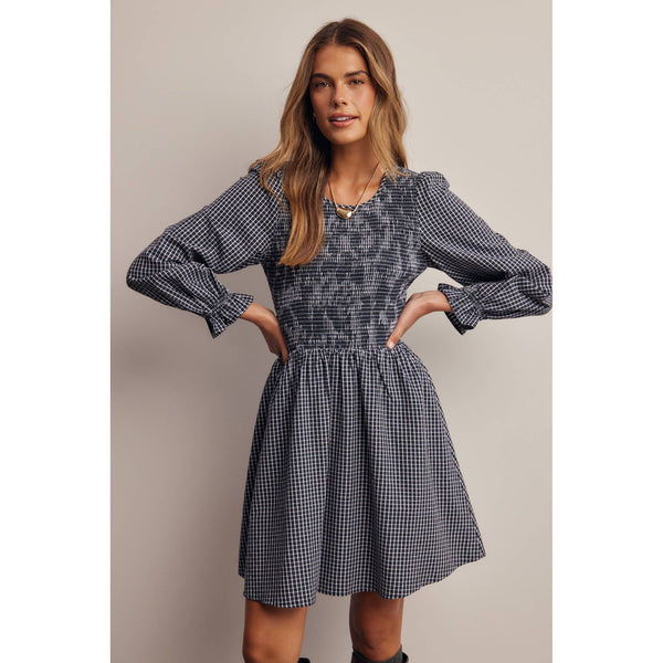 Smocked Gingham Mini Dress