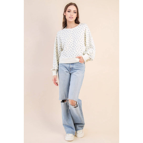 Oversized Floral Printed Casual Knit Top