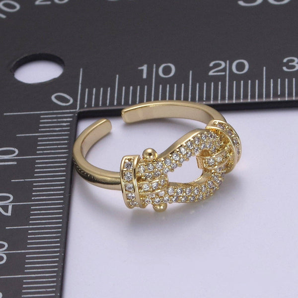Aim Eternal - Buckle Ring in 14k Gold Filled Micro Pave Midi Ring / Diamond CZ Belt Buckle Ring for Women Open Adjustable Jewelry S-435