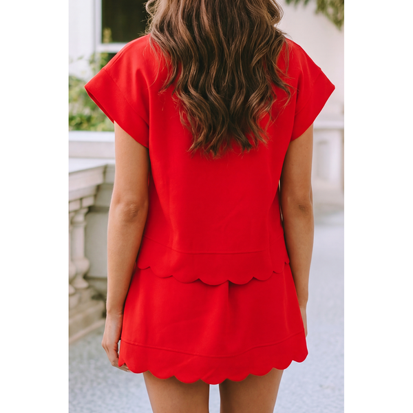 Little Daisy Closet - LDC Scalloped Henley Top Drawstring Mini Skirt 2pcs Outfit