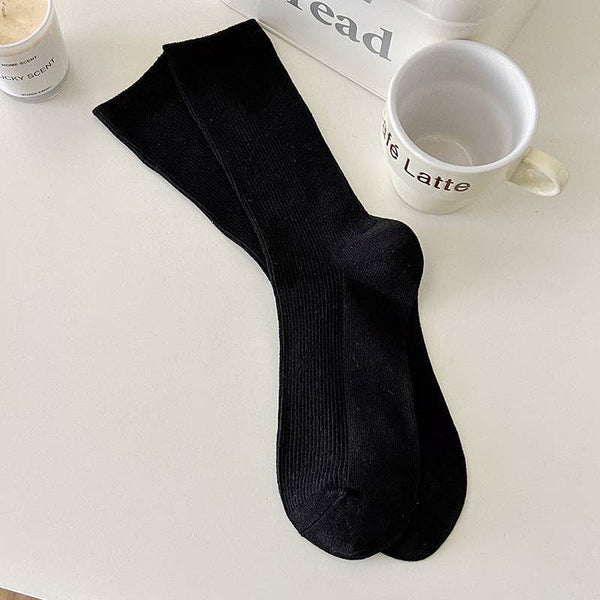 Solid Color Ribbed Simple Socks