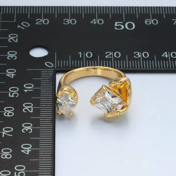 24K Gold Filled CZ Baguette Teardrop Molten Wrap Ring | U339