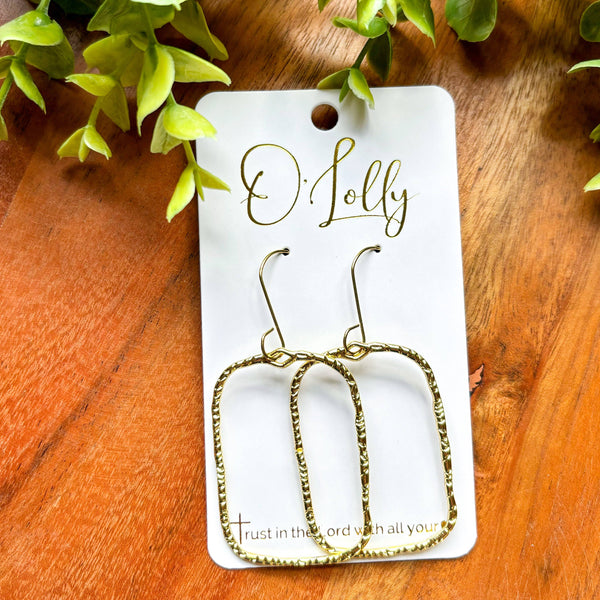 O’Lolly Jewelry - Gold Hammered Rectangle Dangle Earrings