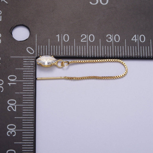 Gold CZ Box Chain Threader Earrings