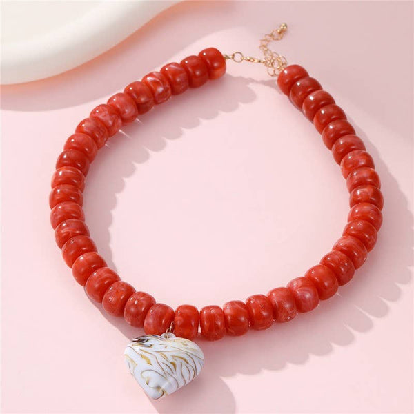 JOSSLYN by wall to wall - Heart Pendant Resin Beaded Necklaces | 40NK9701