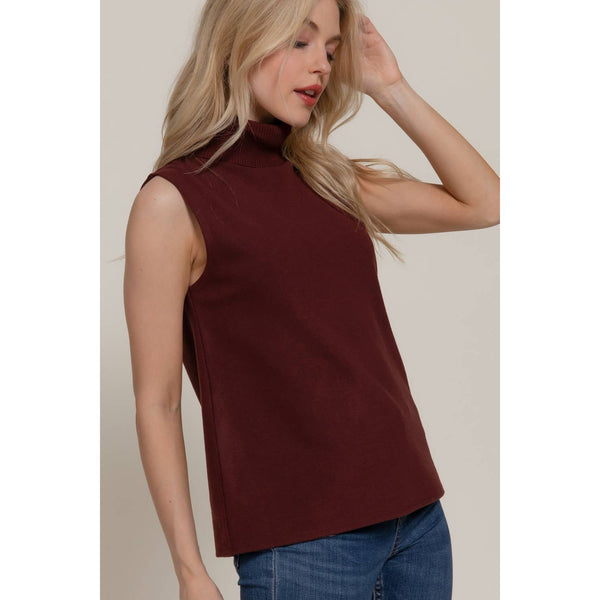 Active Sleeveless Turtle Neck Soft Knit Top