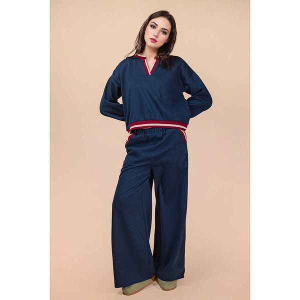 Block Band Detail Comfy Knit Top & Pants Set