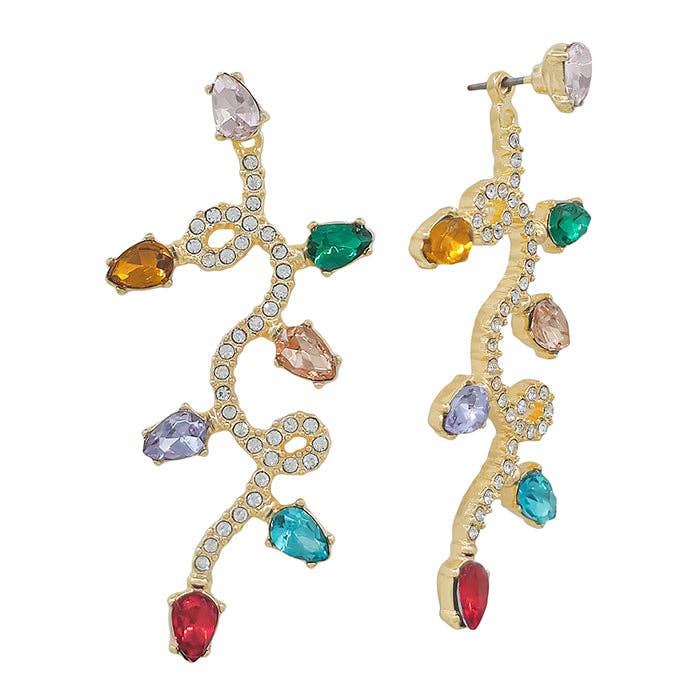 Gold with Multi Crystal Christmas 2.25" Earring