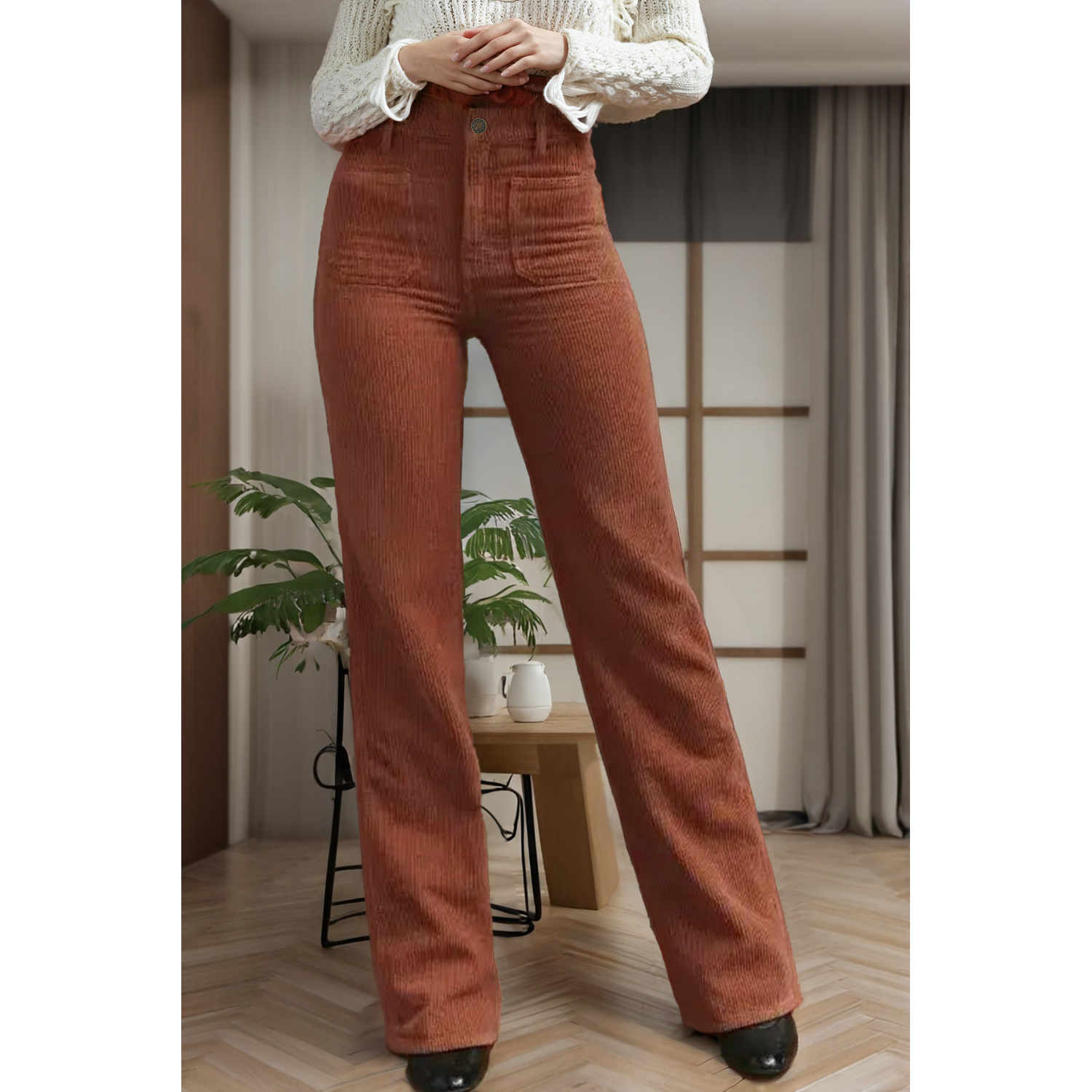 High Waist Square Pockets Corduroy Pants by Southern Roots Clothing Co