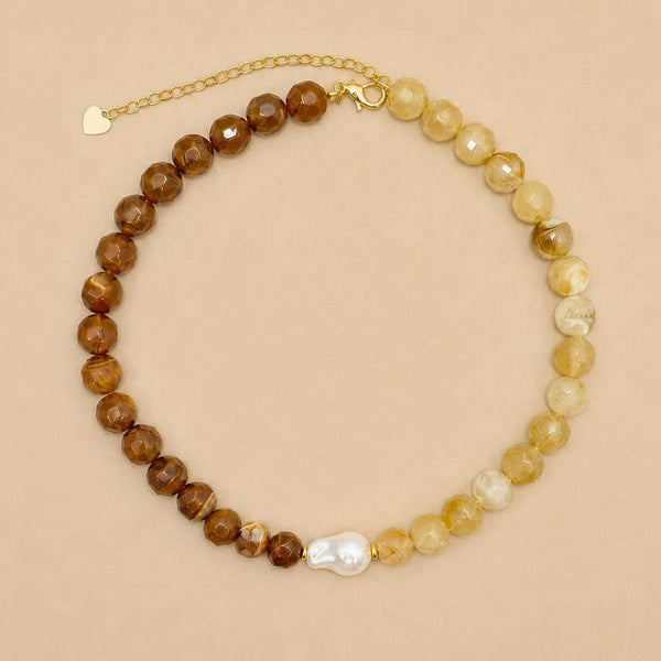 JOSSLYN by wall to wall - Two-Tone Faceted Natural Stone & Pearl Necklace | 40NK9770