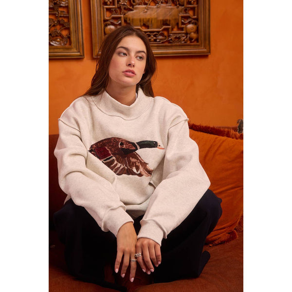 'MALLARD' Embroidered Mock-Neck Sweatshirt