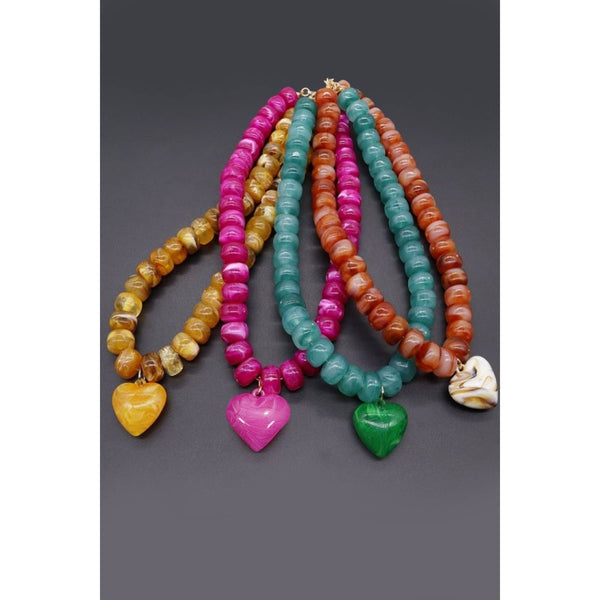 JOSSLYN by wall to wall - Heart Pendant Resin Beaded Necklaces | 40NK9701