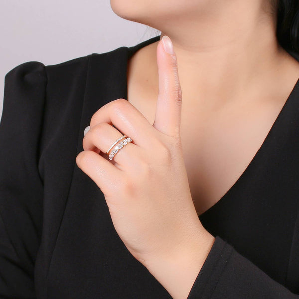 14K Gold Filled Baguette Micro Paved CZ Double Band Ring