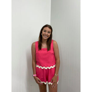 Alyssa Ric Rac Shorts Set- Hot Pink