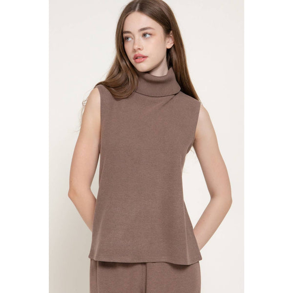 Active Sleeveless Turtle Neck Soft Knit Top