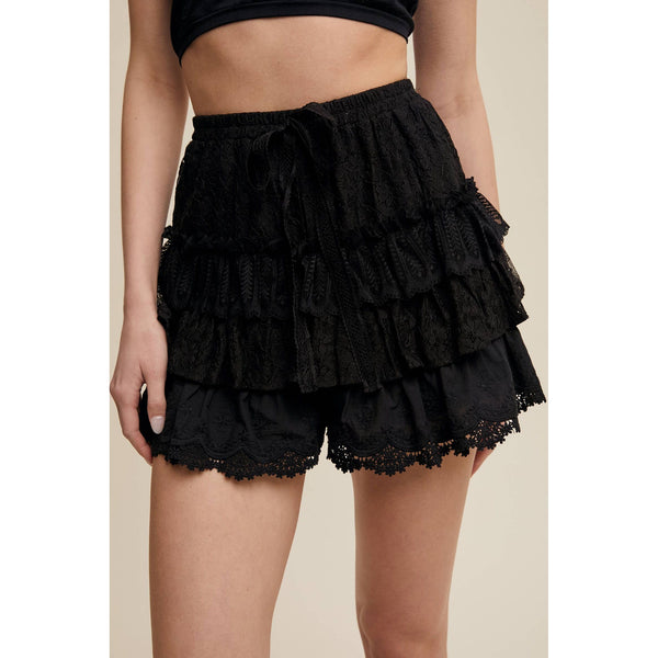 Lace Tiered Shorts with Ruffle Details
