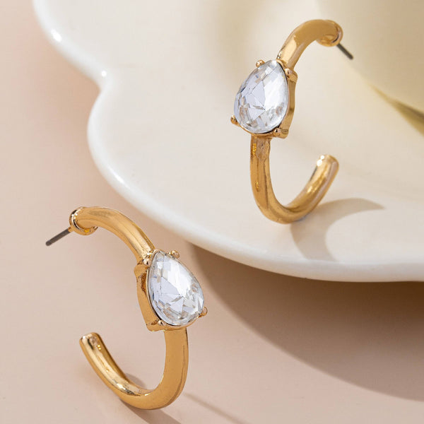Solitaire Crystal Gold Hoop Earrings